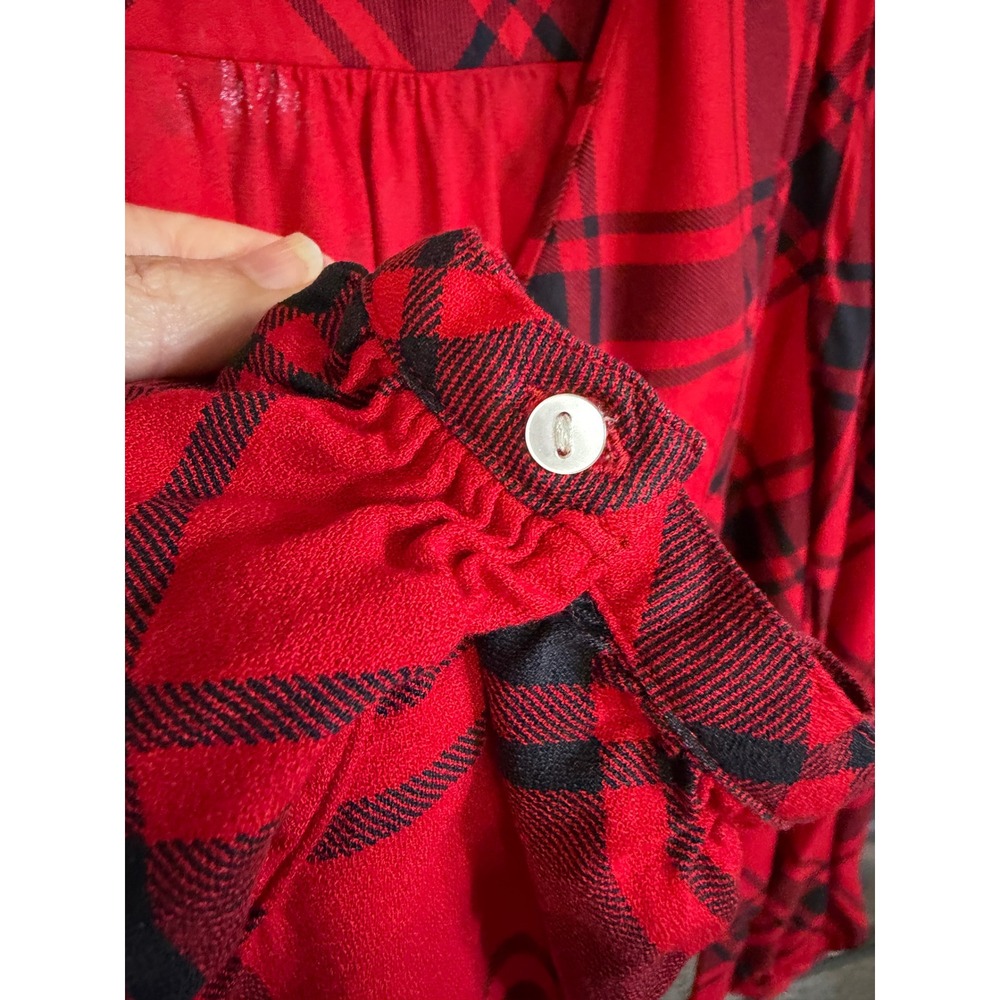 Old Navy Plaid Blouse Womens 2X Red Black Statement Collar Ribbon Tie Tartan - Picture 8 of 8